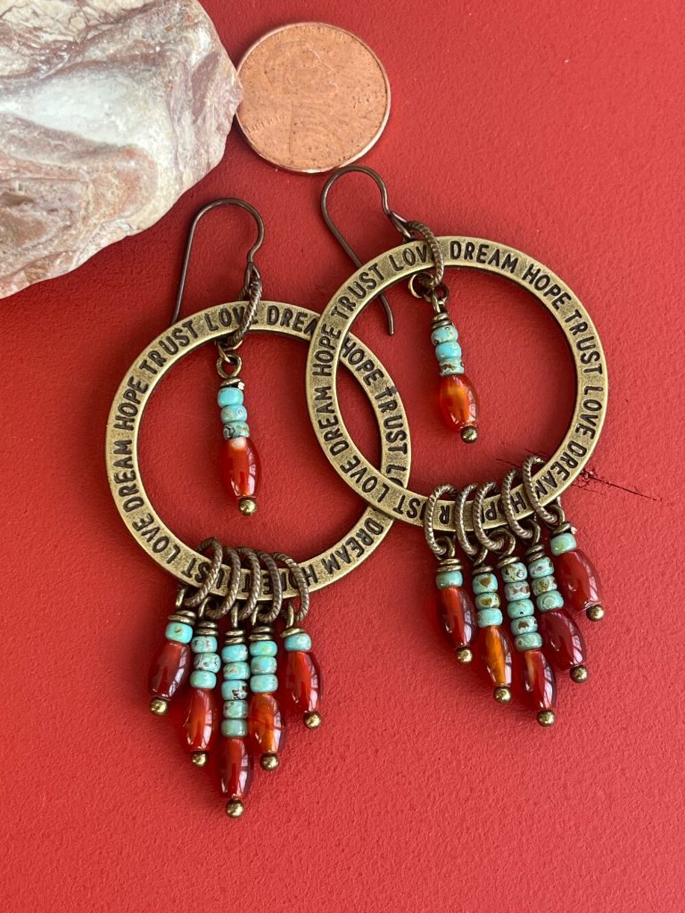 Carnelian and Turquoise Picasso Dangle Earrings | Southwestern | Inspirational - Picture 3 of 8